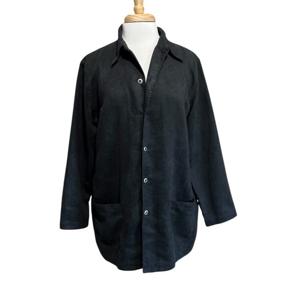 Chicos Design Vintage Black Faux Suede Button Up Shirt Jacket 2/Large - Picture 1 of 6